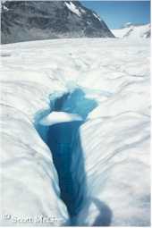 A water filled crevasse
